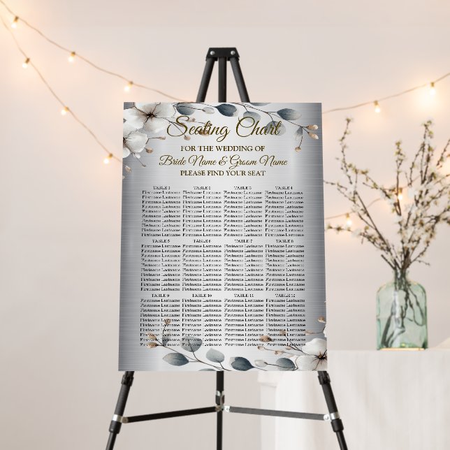 Watercolor White Flowers Golden Frame Silver Teal Foam Board (In Situ (Stand))