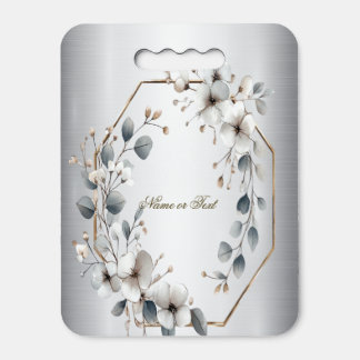 Watercolor White Flowers Golden Frame Silver Teal Seat Cushion