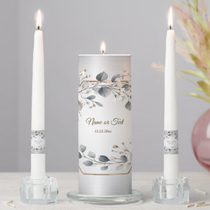 Watercolor White Flowers Golden Frame Silver Teal Unity Candle Set