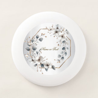 Watercolor White Flowers Golden Frame Silver Teal Wham-O Frisbee