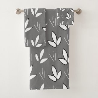 Watercolor White Flowers Grey Floral Pattern