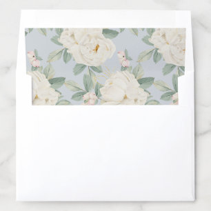 Watercolor white flowers, light blue wedding envelope liner