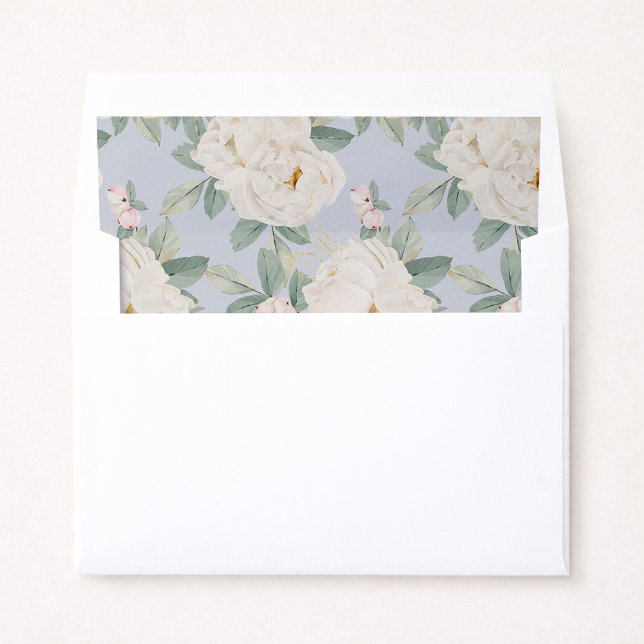 Watercolor white flowers, light blue wedding  envelope liner (Creator Uploaded)