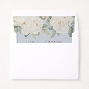 Watercolor white flowers, light blue wedding envelope liner