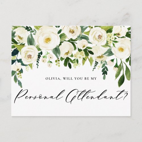 Watercolor White Flowers Personal Attendant Invitation Postcard