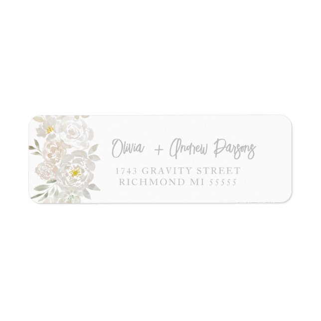 Watercolor white flowers Script Address Label (Front)