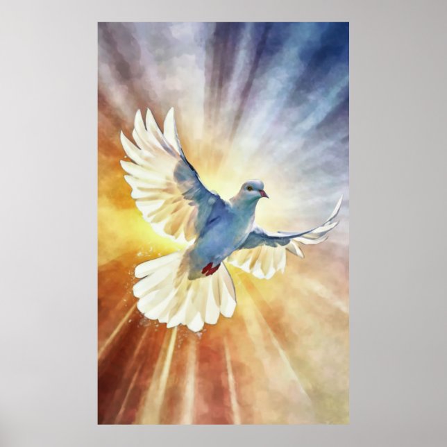 Watercolor White Flying Dove Poster (Front)