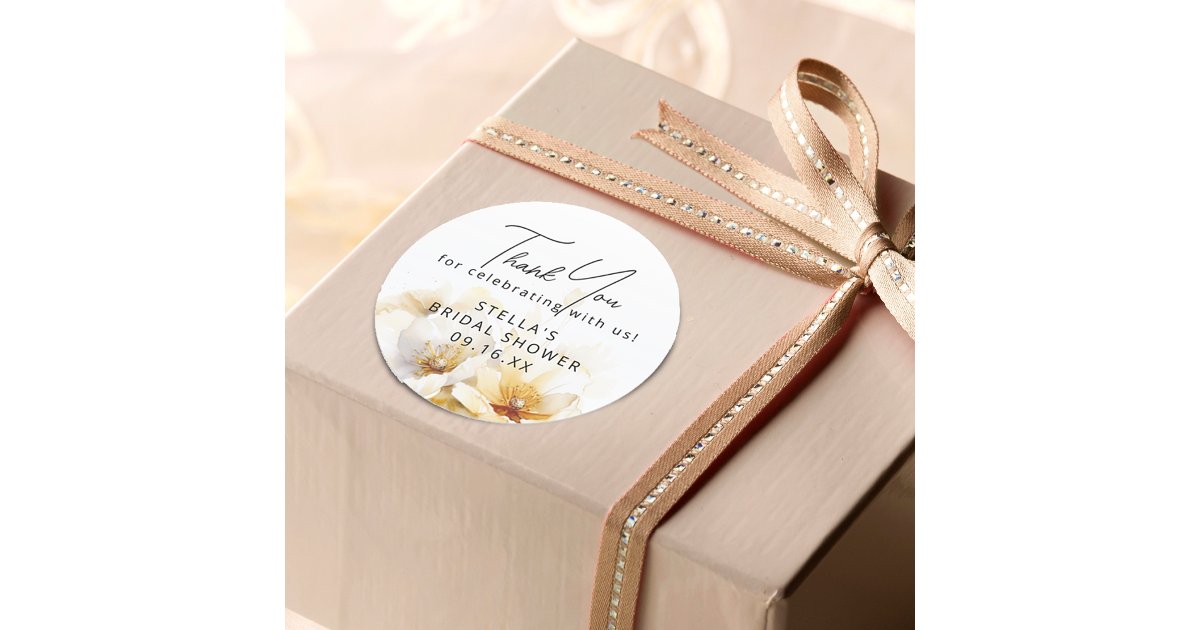 Watercolor White God Flower Bridal Shower Classic Round Sticker | Zazzle