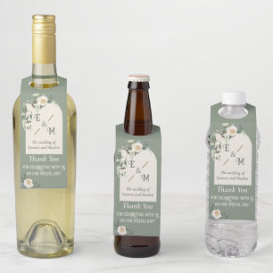 Watercolor White & Green Floral Vintage Wedding Bottle Hanger Tag