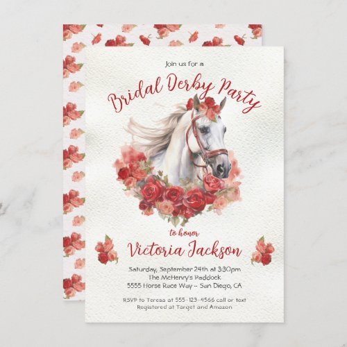 Watercolor white horse roses Derby Bridal Shower Invitation