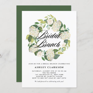 Watercolor White Hydrangea Wreath Bridal Brunch Invitation