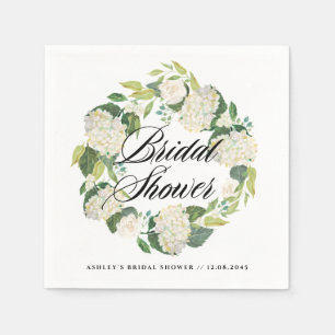 Watercolor White Hydrangea Wreath Bridal Shower Napkins