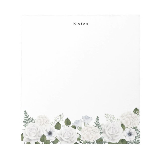 Watercolor White Hydrangeas & Peonies Personalized Notepad (Front)