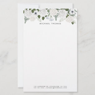 Watercolor White Hydrangeas & Peonies Personalized Stationery