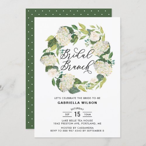 Watercolor White Hydrangeas Wreath Bridal Brunch Invitation