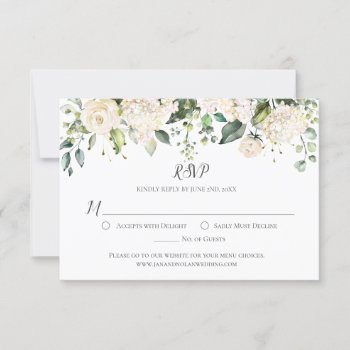 Watercolor White Hydrangeasand Roses Greenery Rsvp by dmboyce at Zazzle