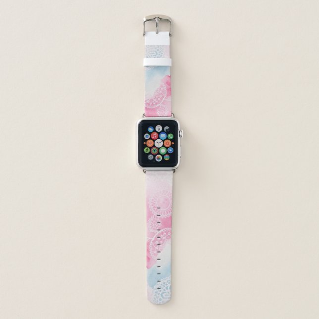 Watercolor White Lace Pattern Apple Watch Band (Front)