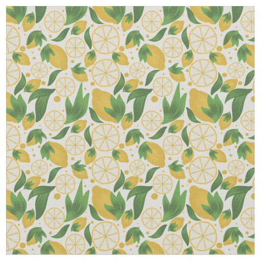 Watercolor White Lemon Fruit Pattern  Fabric