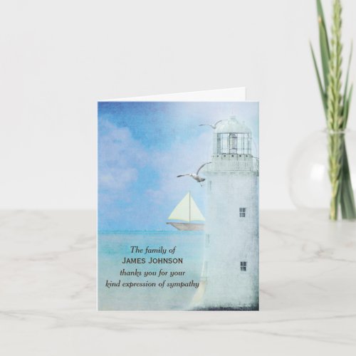 Watercolor White Lighthouse for Sympathy Thank You Card