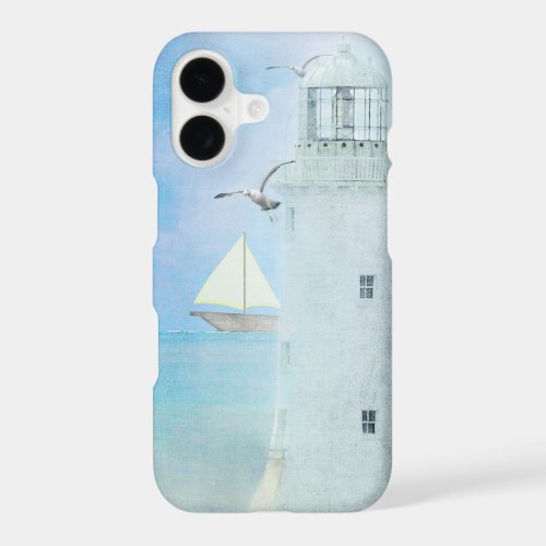 Watercolor White Lighthouse With Sailboat iPhone 17 Case