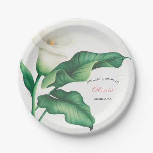 Watercolor White Lilly Baby Shower  Paper Plates