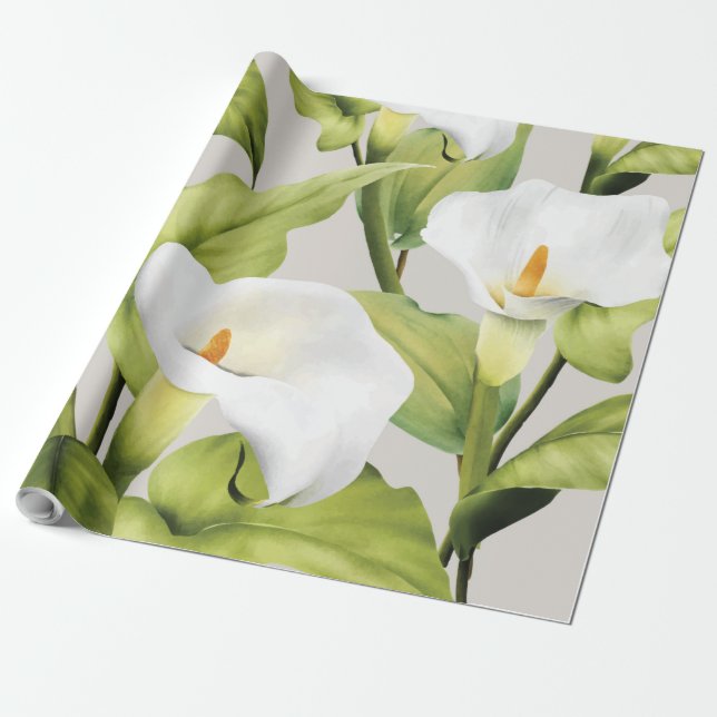 Watercolor White Lily 3 Wrapping Paper (Unrolled)