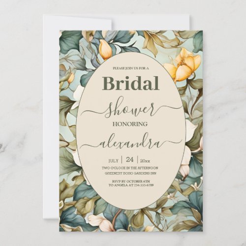 Watercolor White Lily  Art Nouveau Bridal Shower Invitation