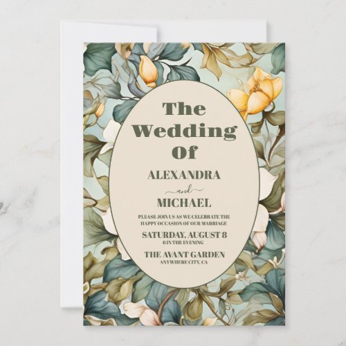 Watercolor White Lily  Art Nouveau Wedding Invitation