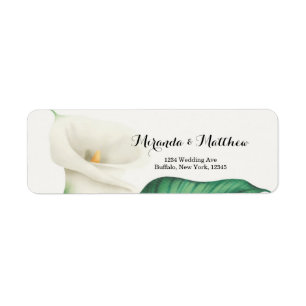 Watercolor White Lily With Green Foliage Wedding Label