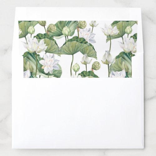 Watercolor White Lotus and Leaves Pattern Envelope Liner