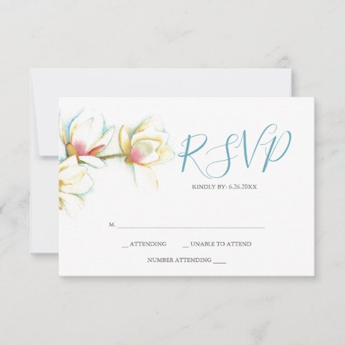 Watercolor White Magnolia Flower Reply RSVP Cards