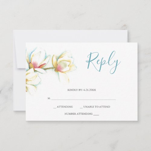 Watercolor White Magnolia Flower Reply RSVP Cards
