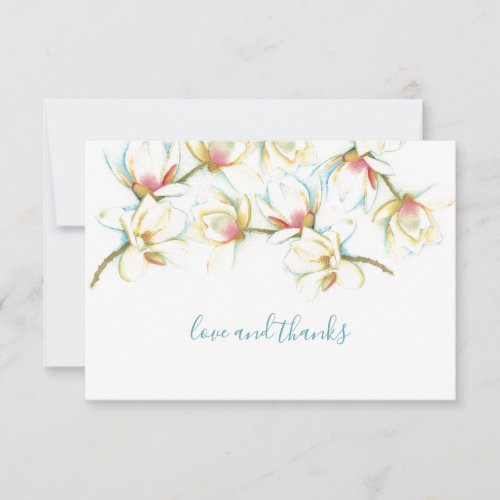 Watercolor White Magnolia Flower Thank You Card