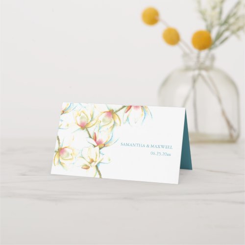 Watercolor White Magnolia Wedding Place Card