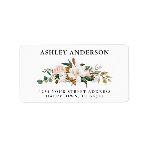 Watercolor White Magnolias Pink Roses Address Label