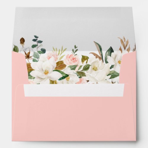 Watercolor White Magnolias Roses Pink Envelope