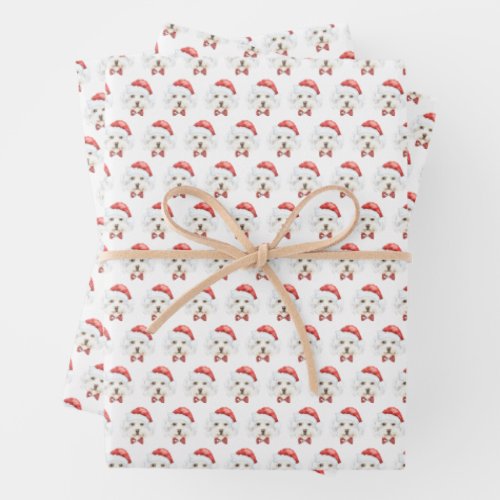 Watercolor White Maltese Dog Pattern Christmas Wrapping Paper Sheets
