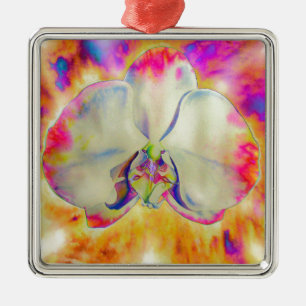 Watercolor white orchid metal ornament