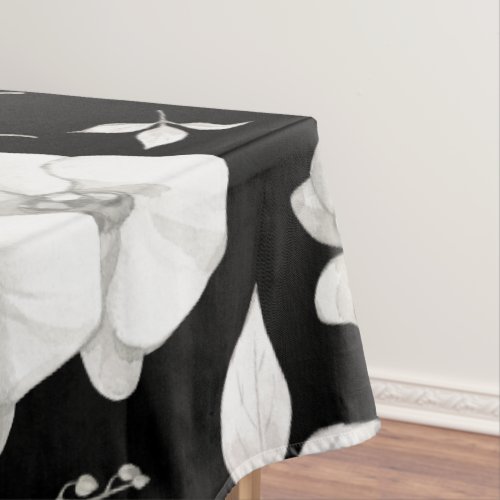 Watercolor White Orchid on Black  Tablecloth