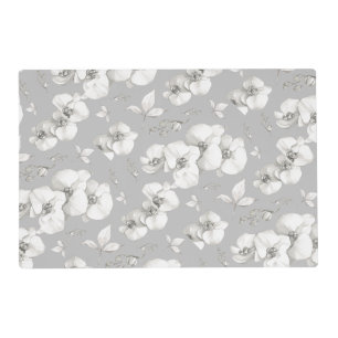 Watercolor White Orchid on Grey Placemat