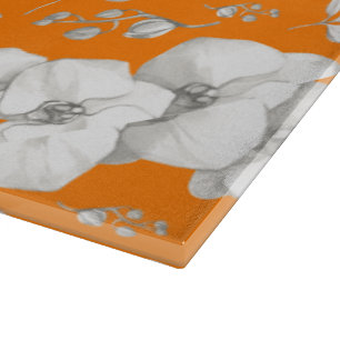 Watercolor White Orchid on Orange Cutting Board