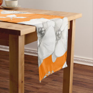Watercolor White Orchid on Orange Long Table Runner
