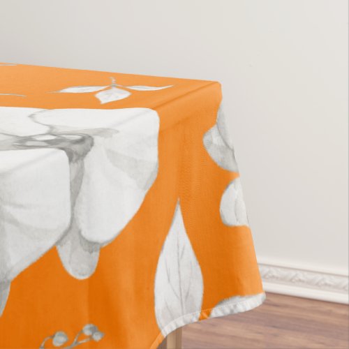 Watercolor White Orchid on Orange  Tablecloth