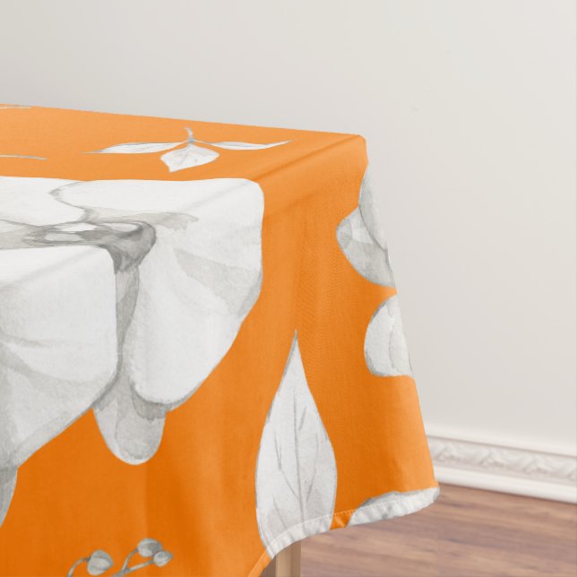 Watercolor White Orchid on Orange | Tablecloth (In Situ)