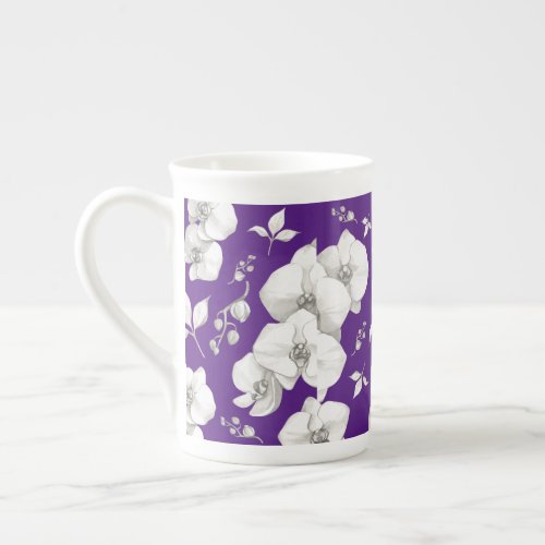 Watercolor White Orchid on Purple  Bone China Mug