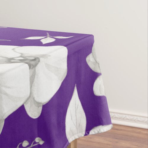 Watercolor White Orchid on Purple  Tablecloth