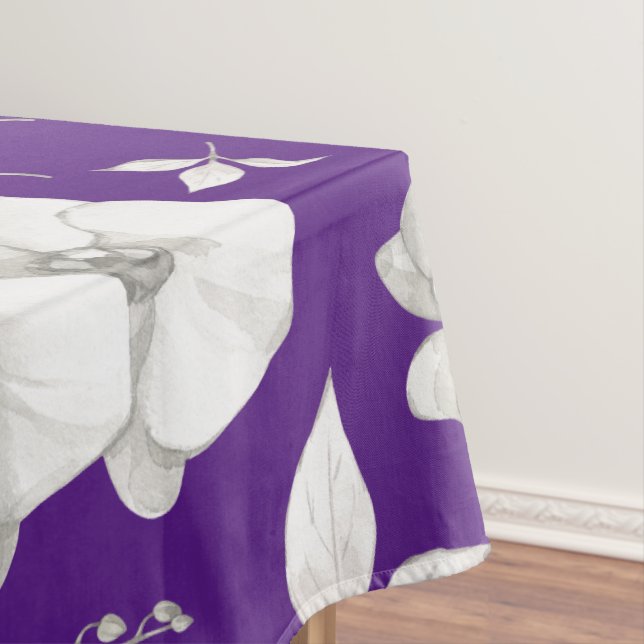 Watercolor White Orchid on Purple | Tablecloth (In Situ)