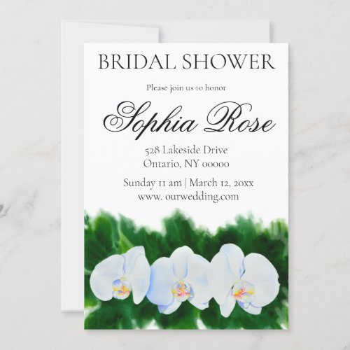 Watercolor white orchid painting bridal shower invitation