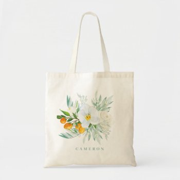 Watercolor White Orchids And Kumquats Bridesmaid Tote Bag by KeikoPrints at Zazzle