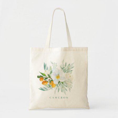 Watercolor White Orchids And Kumquats Bridesmaid Tote Bag